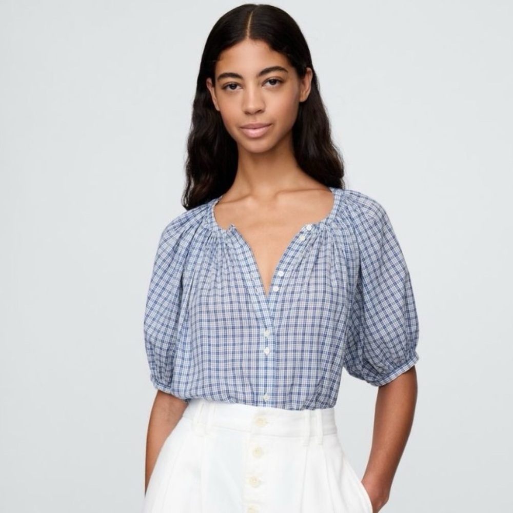 GAP X DÔEN blue checkered top